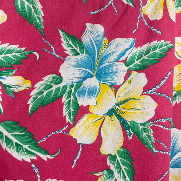 Vintage Hawaiian Shirt Bright Pink Tropical Floral Size Medium Vacation Funky - Picture 12 of 14